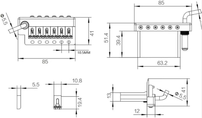 guyker Guitar Tremolo Bridge String Spacing 10.5MM with Brass Roller Saddle and Brass Block & Spring and Claw, Pop-In Vibrato Bar, Complete Install Kit, GG1009AB-T Gold - Image 2